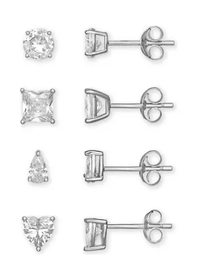 Cubic Zirconia Round Princess Stud Earrings Set 