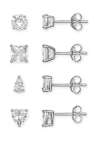 Cubic Zirconia Round Princess Stud Earrings Set 