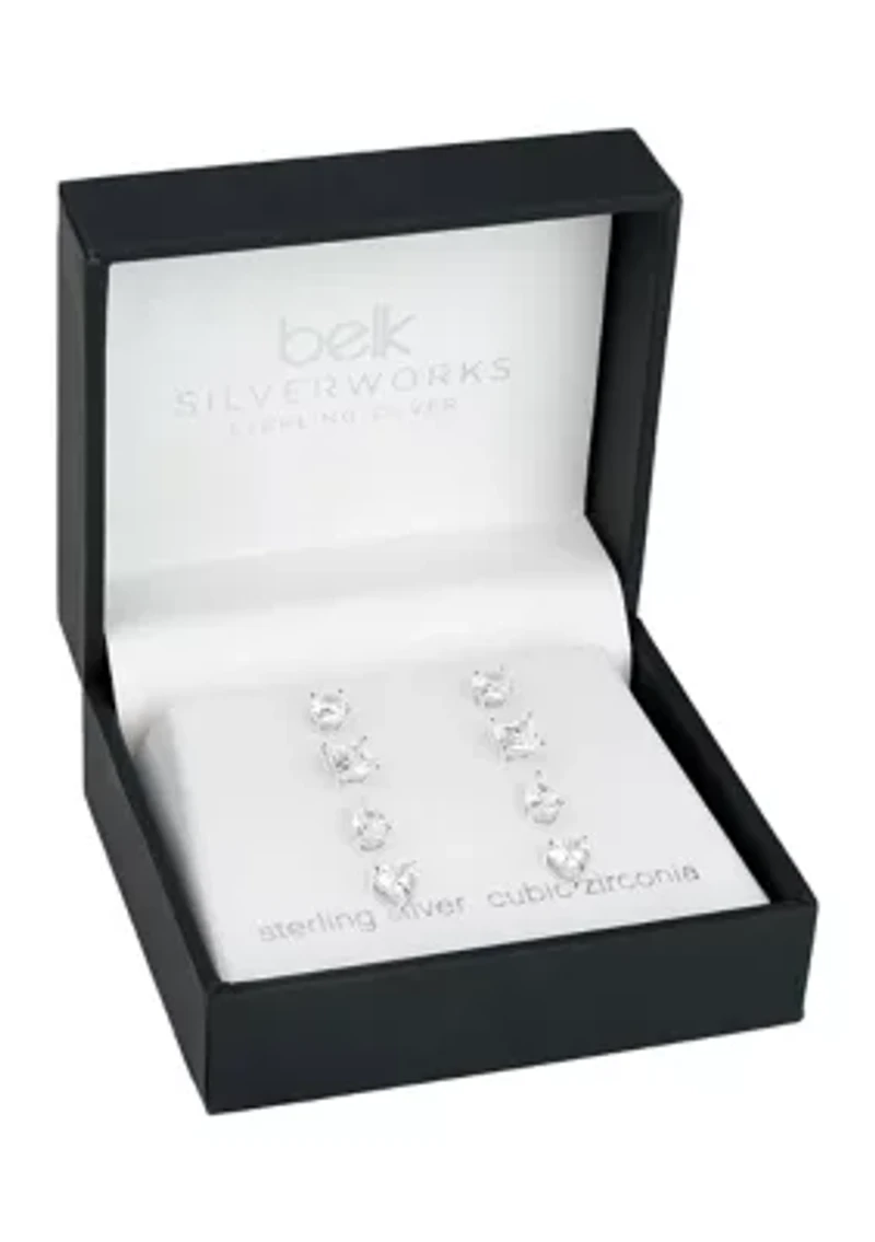 Cubic Zirconia Round Princess Stud Earrings Set 
