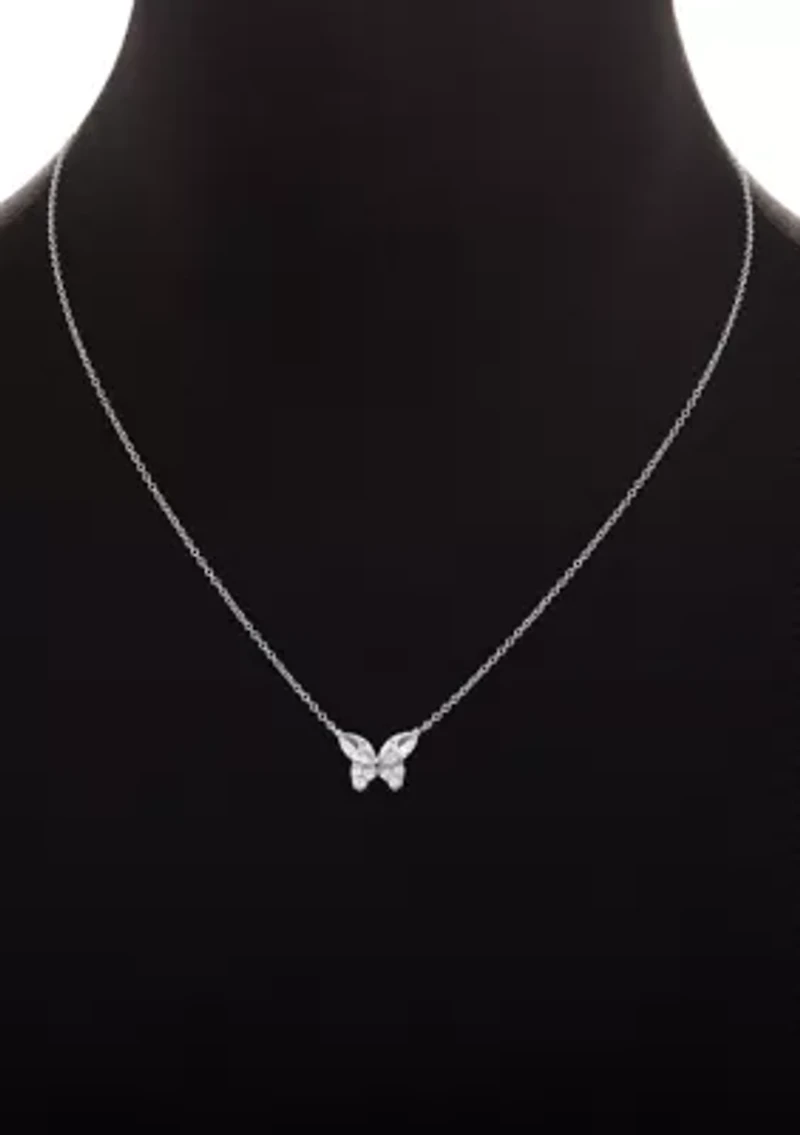 Sterling Silver Cubic Zirconia Butterfly Studs & Necklace Set