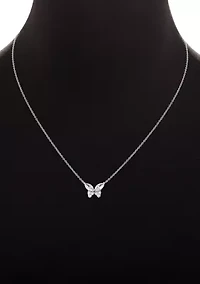 Sterling Silver Cubic Zirconia Butterfly Studs & Necklace Set