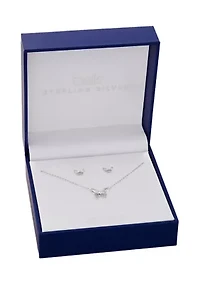 Sterling Silver Cubic Zirconia Butterfly Studs & Necklace Set