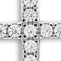 Sterling Silver Cubic Zirconia Round Stud Earrings & Cross Pendant Necklace Set