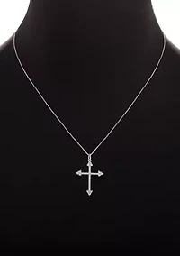 Sterling Silver Cubic Zirconia Round Stud Earrings & Cross Pendant Necklace Set