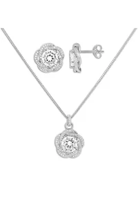 Sterling Silver Cubic Zirconia Pavé Love Knot Stud Earrings & Pendant Necklace Set