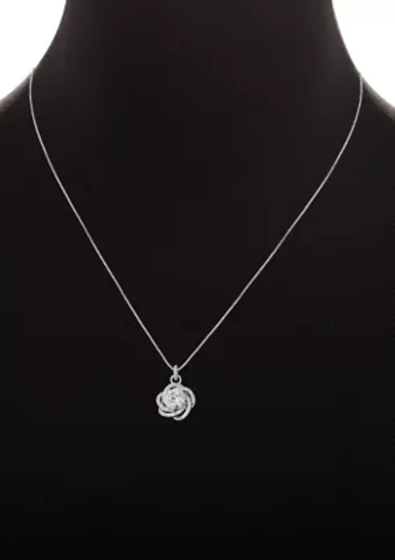 Sterling Silver Cubic Zirconia Pavé Love Knot Stud Earrings & Pendant Necklace Set