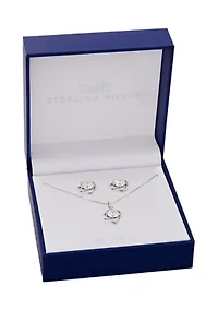Sterling Silver Cubic Zirconia Pavé Love Knot Stud Earrings & Pendant Necklace Set