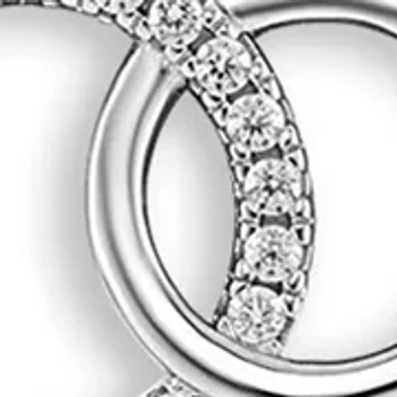 Sterling Silver Round Cubic Zirconia Stud Earrings and Polished Interlocking Circle Necklace Set