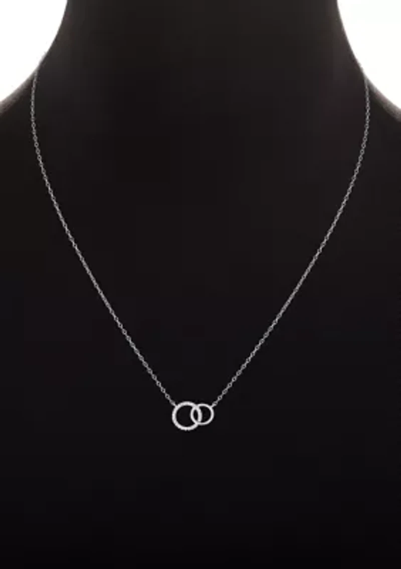 Sterling Silver Round Cubic Zirconia Stud Earrings and Polished Interlocking Circle Necklace Set