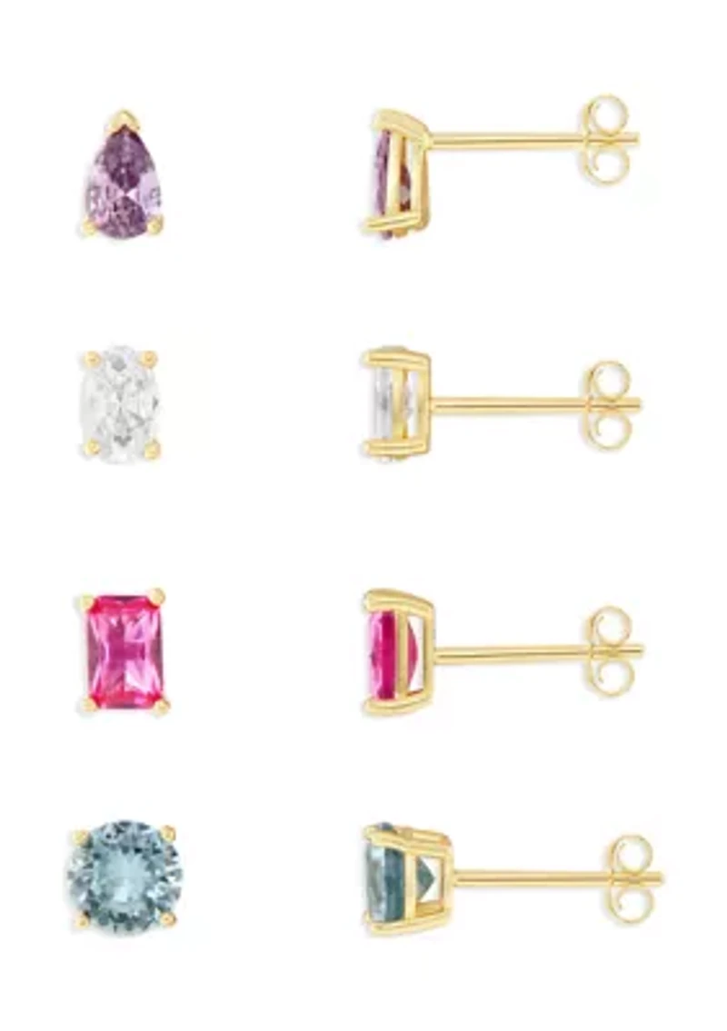 Sterling Silver Multi Color Multi Shaped Stud Earring Set