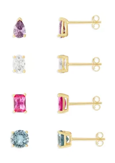 Sterling Silver Multi Color Multi Shaped Stud Earring Set