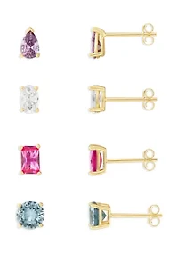 Sterling Silver Multi Color Multi Shaped Stud Earring Set