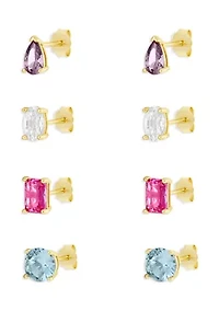 Sterling Silver Multi Color Multi Shaped Stud Earring Set