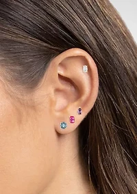 Sterling Silver Multi Color Multi Shaped Stud Earring Set