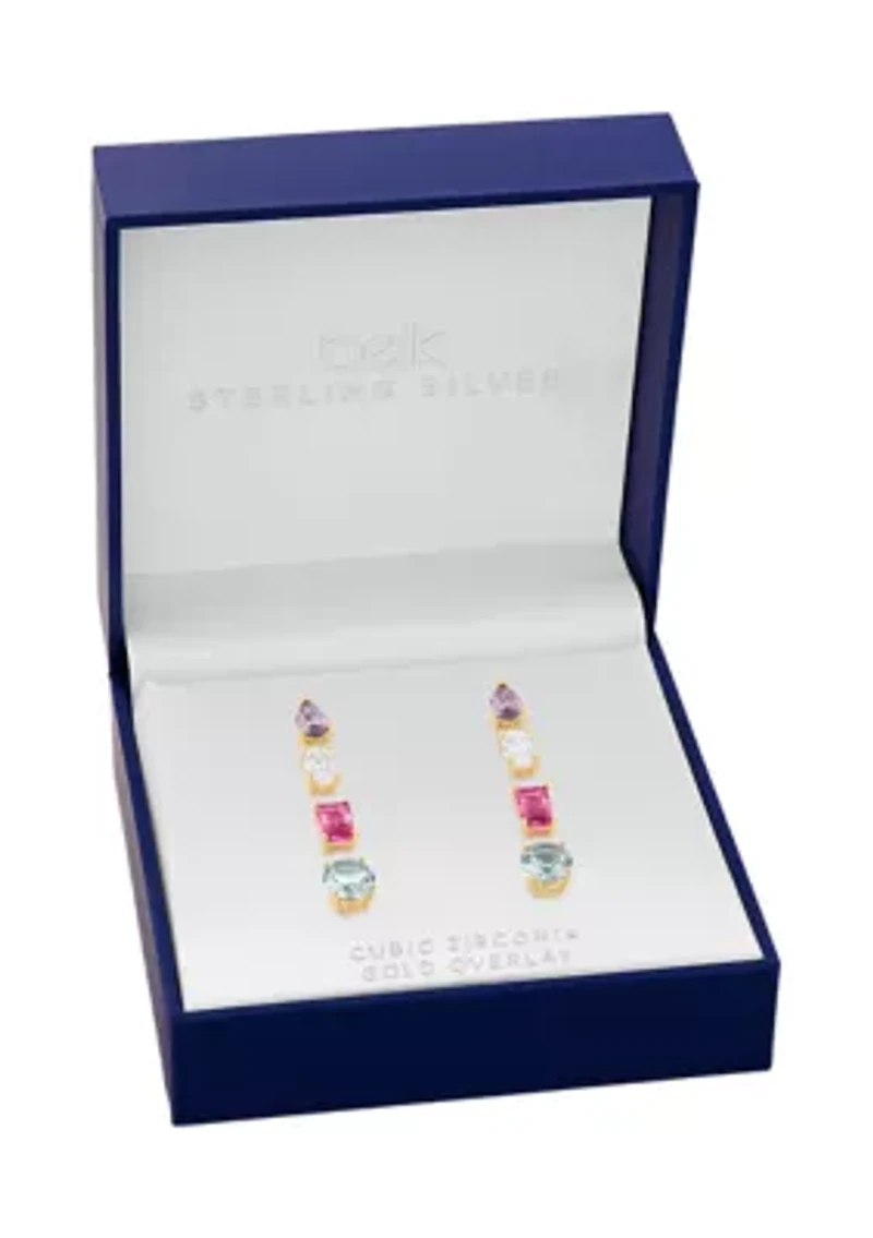 Sterling Silver Multi Color Multi Shaped Stud Earring Set