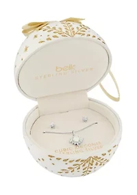 Sterling Silver CZ Opal Cluster Pendant Necklace with Round CZ Studs Set