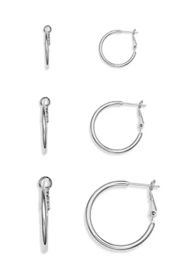 Set of 3 Hoop Earrings Gold Over Fine Silver Plated Metal