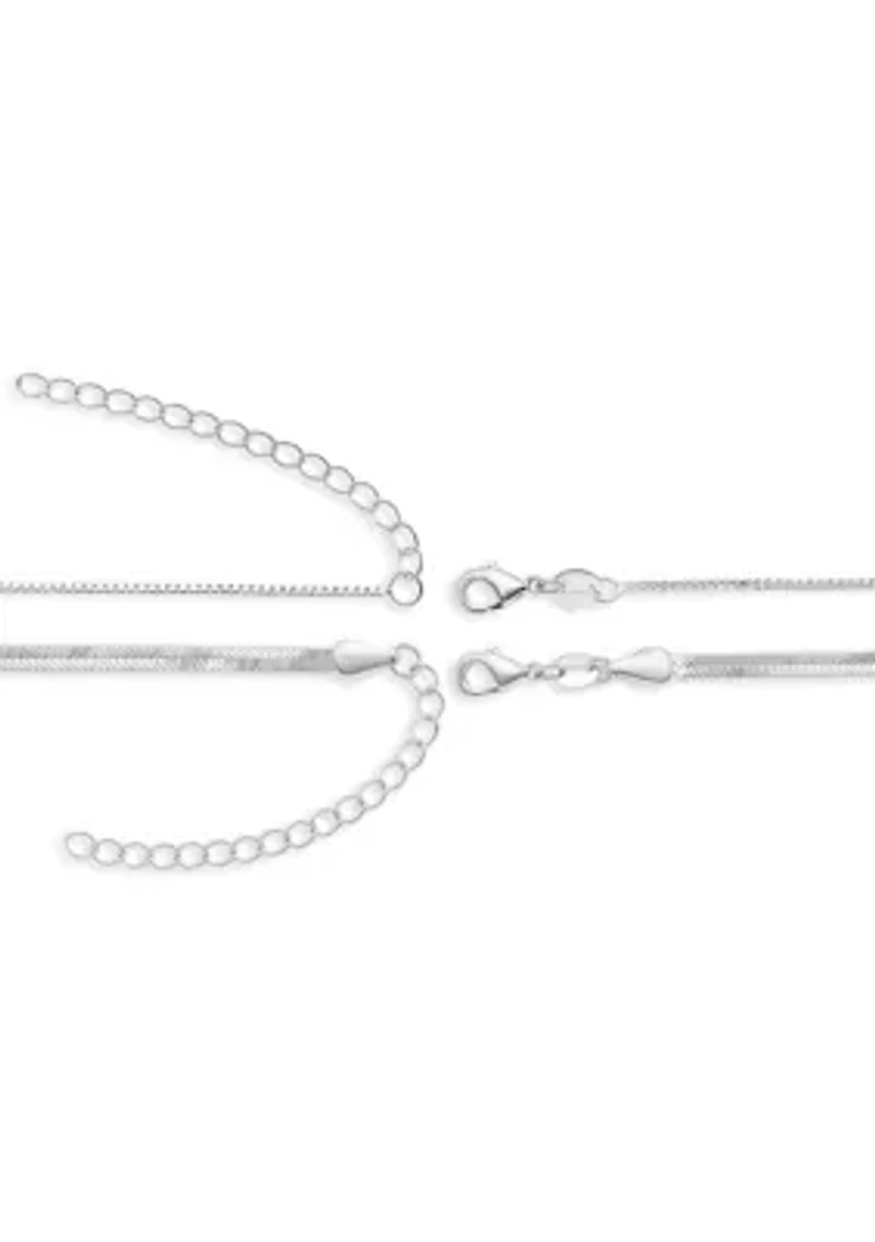 Fine Plated Box & Herringbone Chain Duo Necklace Set