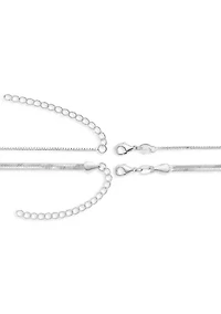 Fine Plated Box & Herringbone Chain Duo Necklace Set