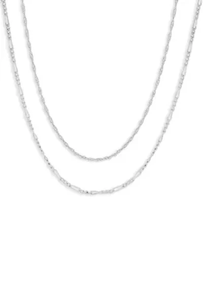 Fine Silver Plated Singapore & Figaro Chain Duo Necklace Set