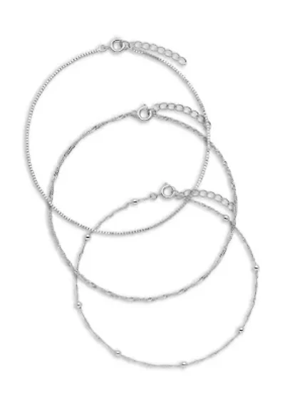 Fine Silver Plated Anklet Trio Set
