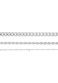 Fine Silver Plated Singapore Bead Station, Rope Chain, Curb Chain Bracelet 