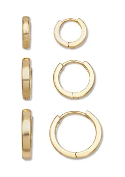 Set of 3 Polished Hoop Earrings Fine Silver-Plated Metal