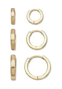Set of 3 Polished Hoop Earrings Fine Silver-Plated Metal