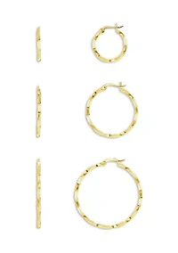 Plated Twisted Hoop Earrings - Set of 3