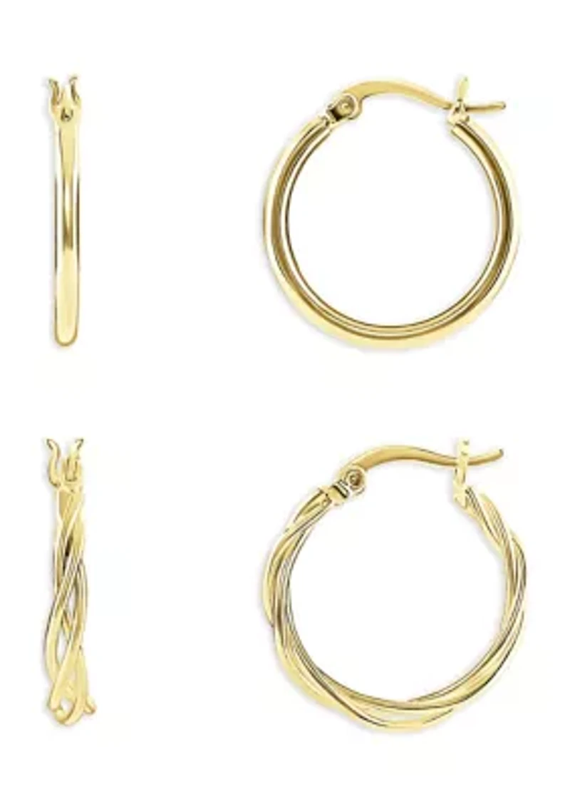 Plated Polished Hoop Earring Duo Set