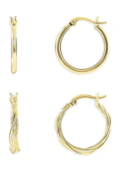 Plated Polished Hoop Earring Duo Set
