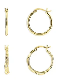 Plated Polished Hoop Earring Duo Set