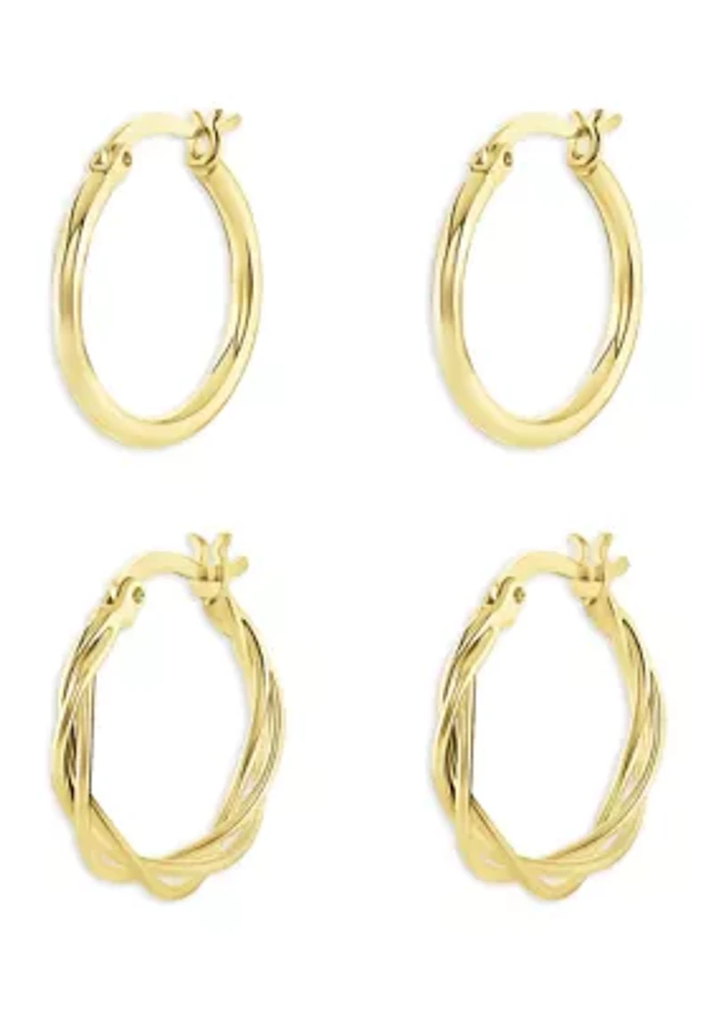 Plated Polished Hoop Earring Duo Set