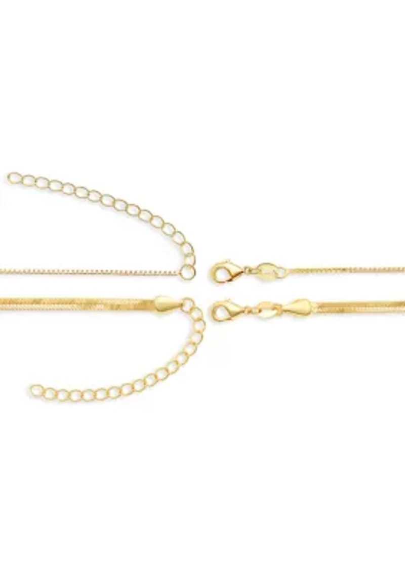 Fine Plated Box & Herringbone Chain Duo Necklace Set