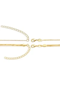 Fine Plated Box & Herringbone Chain Duo Necklace Set