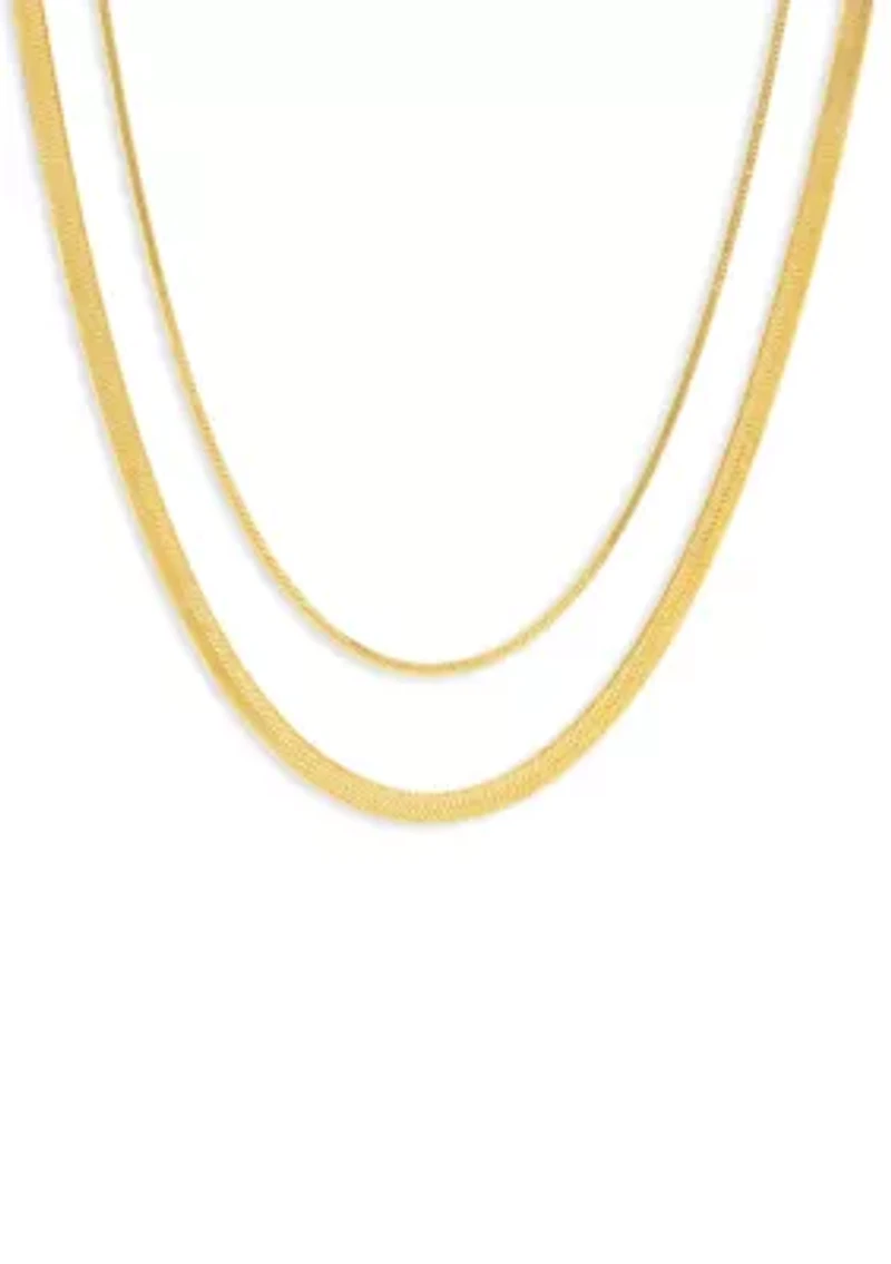 Plated Herringbone and Square Snake Chain Duo Necklace Set
