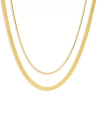 Plated Herringbone and Square Snake Chain Duo Necklace Set