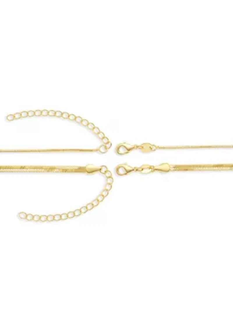 Plated Herringbone and Square Snake Chain Duo Necklace Set