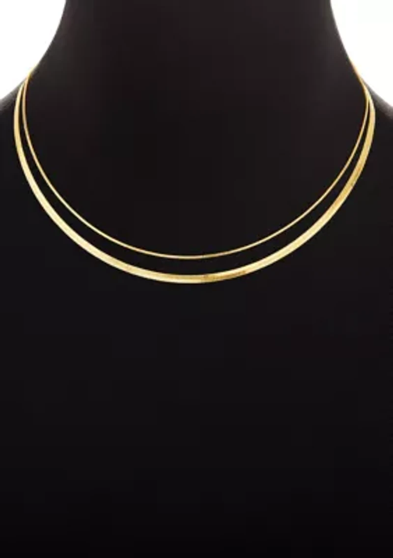 Plated Herringbone and Square Snake Chain Duo Necklace Set