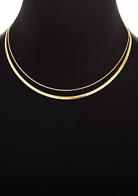 Plated Herringbone and Square Snake Chain Duo Necklace Set