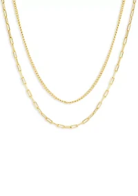 Gold Plated Baby Curb & Paperclip Chain Duo Necklace Set