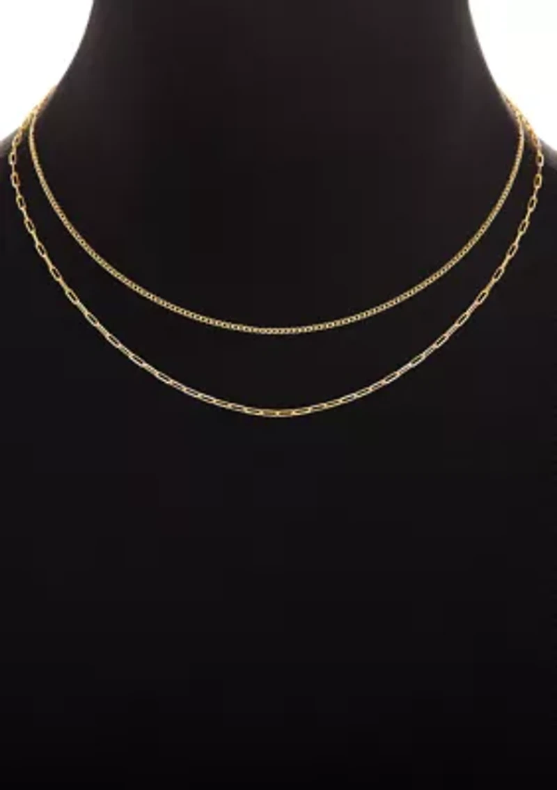 Gold Plated Baby Curb & Paperclip Chain Duo Necklace Set
