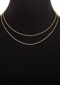 Gold Plated Baby Curb & Paperclip Chain Duo Necklace Set