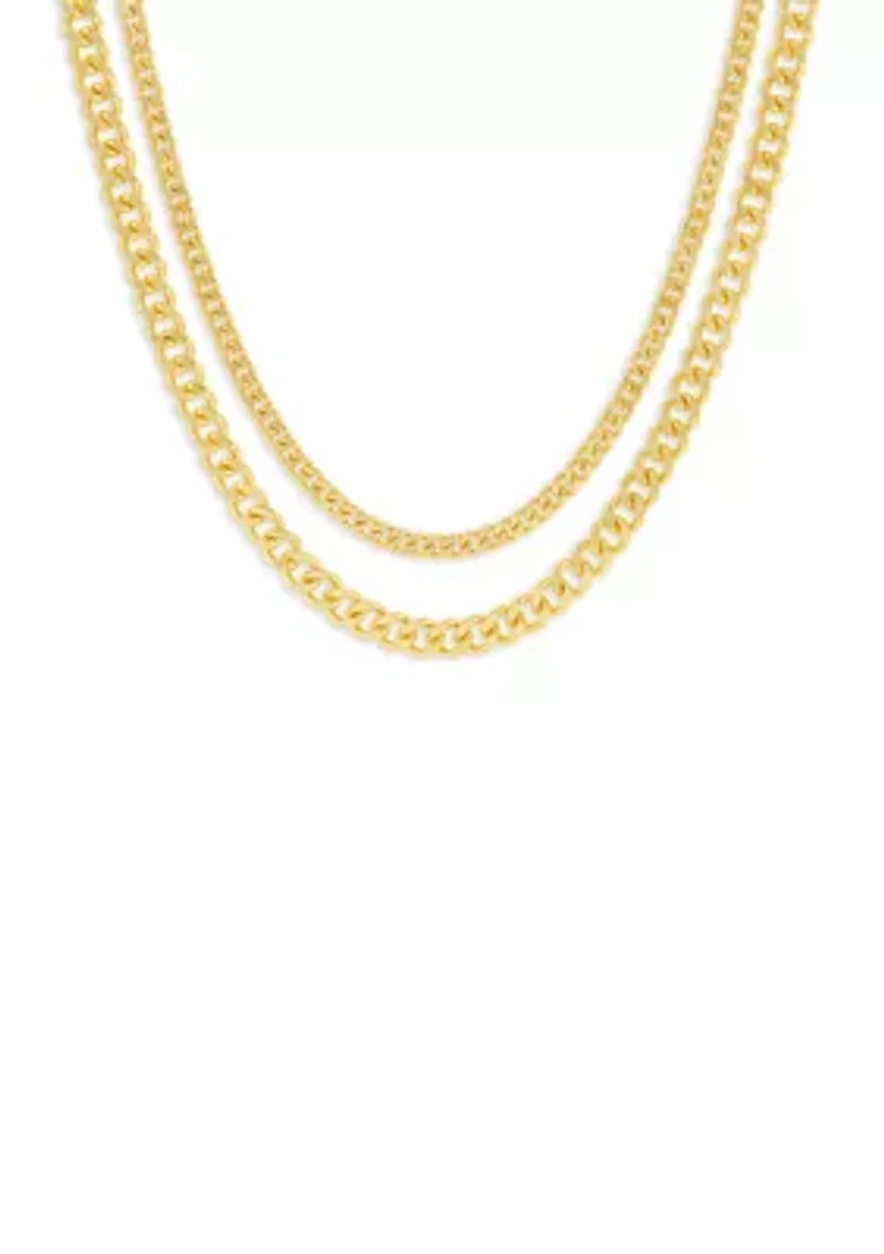 Plated Double Curb Chain Necklace Set