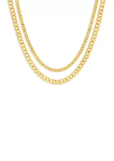 Plated Double Curb Chain Necklace Set