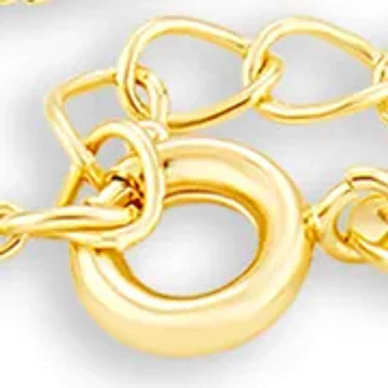 Gold Flash Plated Bead Station, Figaro, & Cubic Zirconia Bracelet Set