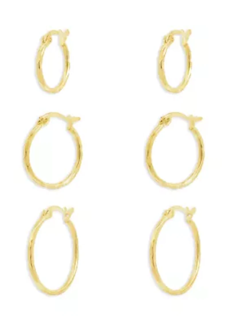 Fine Plated Diamond Cut Hoop Earrings Set