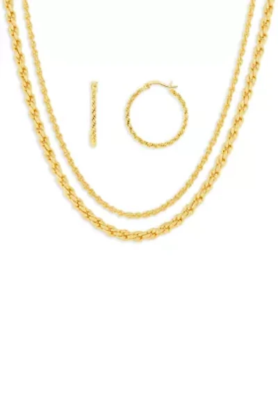 Fine Plated Rope Hoop & Double Layered Necklace Set