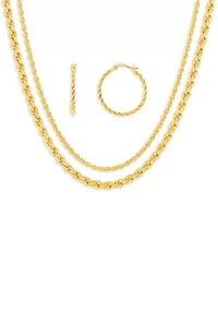 Fine Plated Rope Hoop & Double Layered Necklace Set