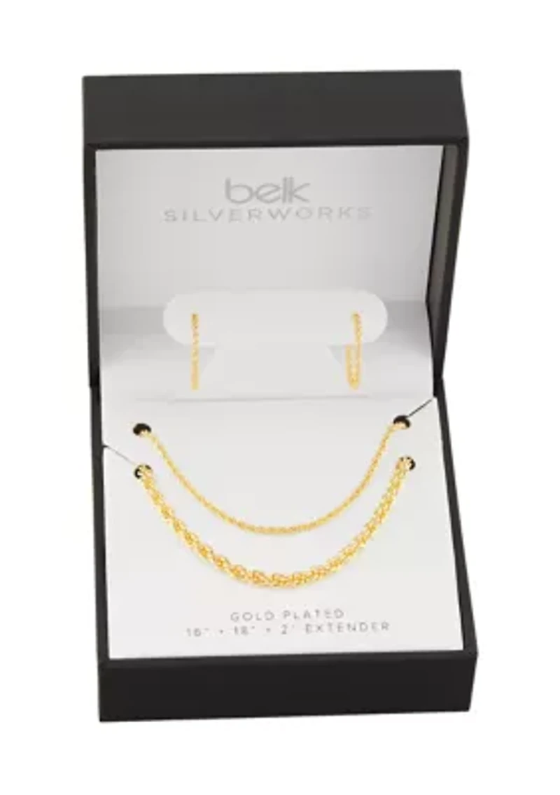 Fine Plated Rope Hoop & Double Layered Necklace Set